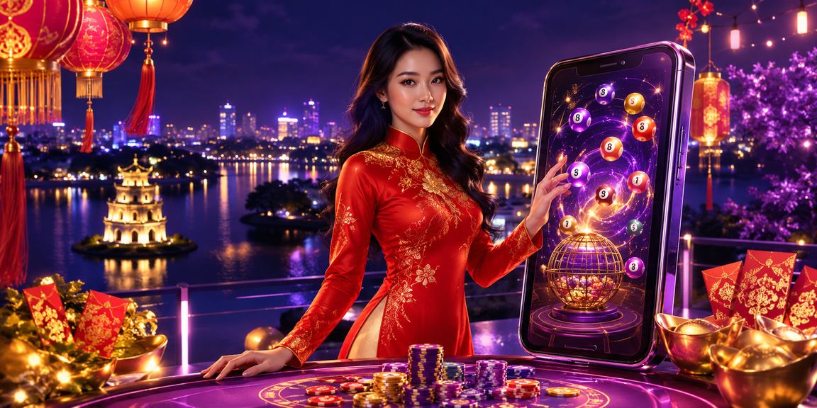 Người chơi Hà Nội trong trang phục áo dài trải nghiệm xổ số và đặt cược trực tuyến