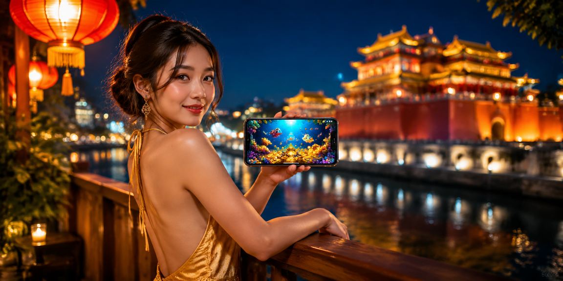 Người chơi Hội An cầm điện thoại trải nghiệm casino và Jackpot giữa ánh đèn lồng lung linh